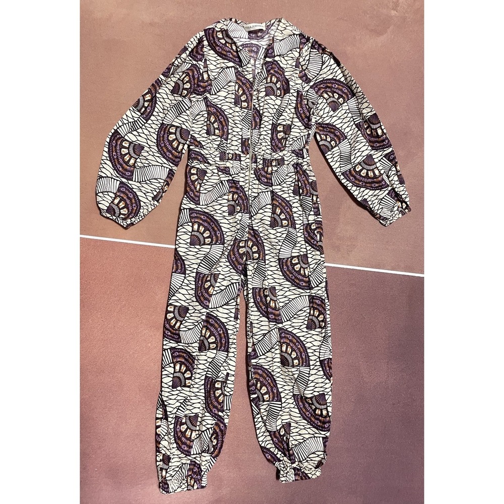 $168 ULLA JOHNSON Kids Delia Jumpsuit Cream Multi 8Y Comfort Summer Playsuit